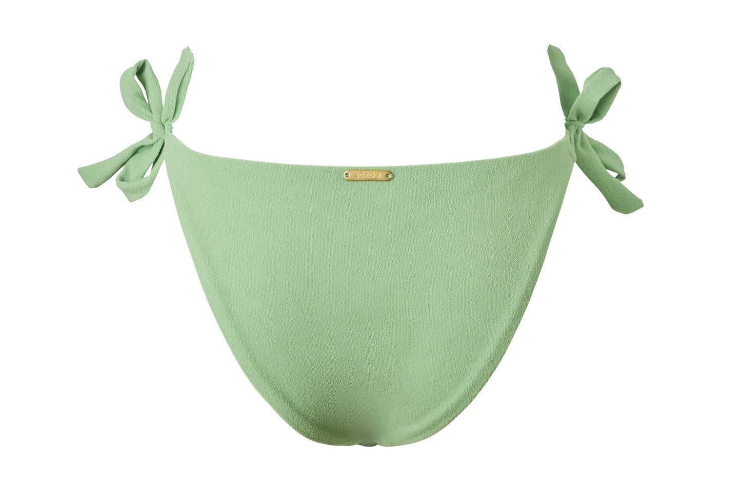 Bikini-Bottom in hellgrün aus moosartigem Stoff mit goldenen Details