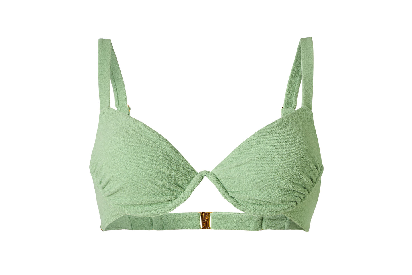 Tauche ein in die faszinierende Welt des Bikini-Tops "Ocean", das durch seinen durchgängigen Bügel eine zeitlose Eleganz verkörpert und die Brust von unten kunstvoll umrahmt. Die durchdachten, leicht gelegten Raffungen an den Außen- und Innenseiten der Brust schaffen ein individuelles Bild, das sich harmonisch der Form deiner Brust anpasst.