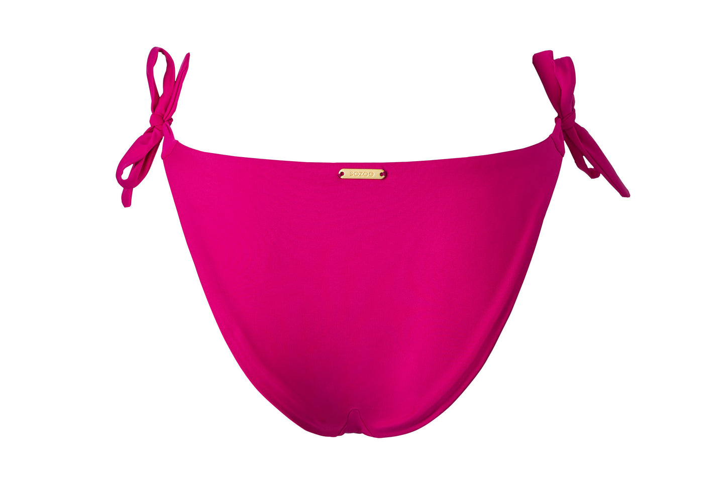 Nachhaltiges Bikinihöschen aus recycelten Materialien in einem wachen pink. Durch die Schleifen an der Seite und den etwas höheren Beinausschnitt wirst Du garantiert zum Blickfang.